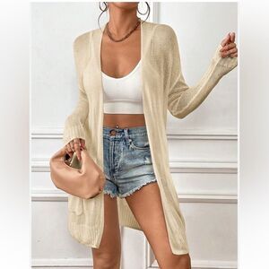 Moon & Madison Women's Medium Cream Beige Long Line Long Sleeve Cardigan Sweater
